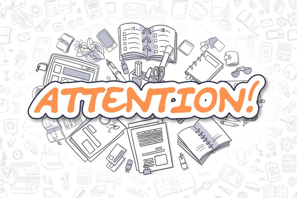 Attention - Doodle Orange Inscription. Concept d'entreprise . — Photo