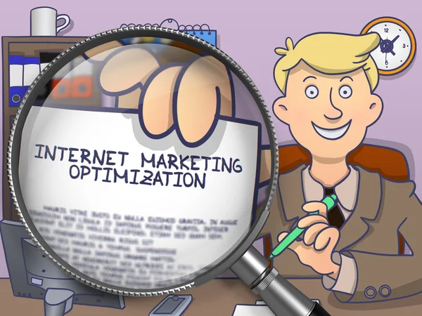 Internet Marketing Optimization poprzez lupę. Styl Doodle. — Zdjęcie stockowe