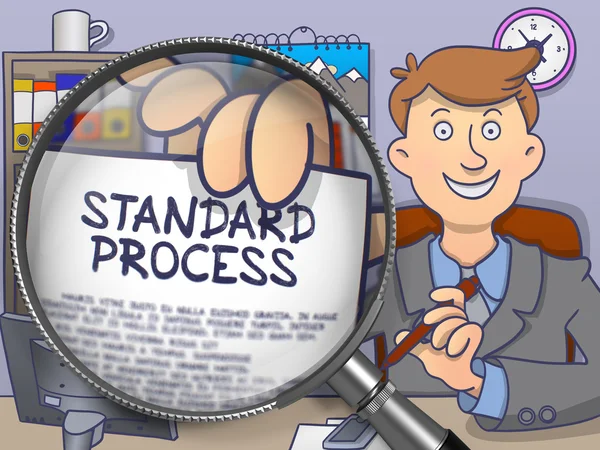 Standaard proces via vergrootglas. Doodle concept. — Stockfoto