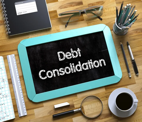 Debt Consolidation - Text on Small Chalkboard. 3D. — Stock Photo, Image