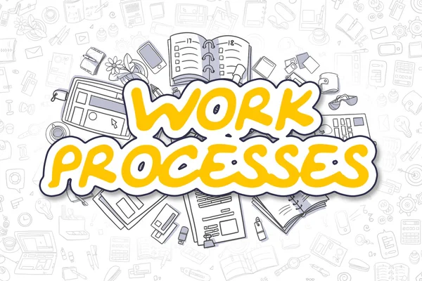 Procesos de trabajo - Doodle Yellow Word. Concepto de negocio . — Foto de Stock