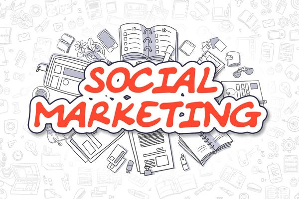 Sociální marketing-červený nápis Doodle. Obchodní koncepce. — Stock fotografie