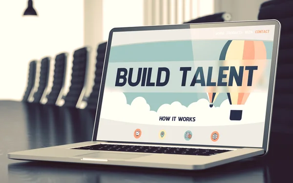 Construir talento en el ordenador portátil en la sala de reuniones. 3D . —  Fotos de Stock