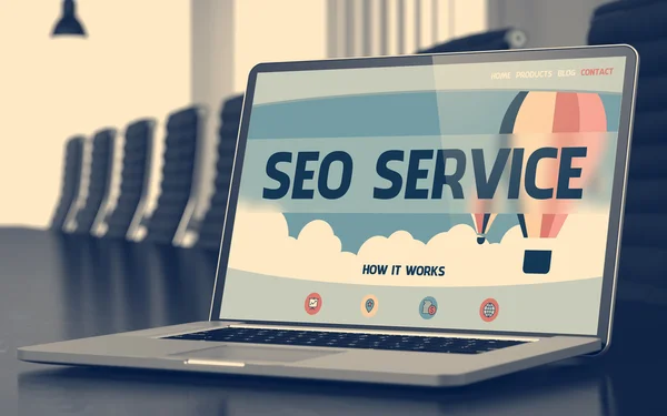 Écran d'ordinateur portable avec concept de service SEO. 3D . — Photo