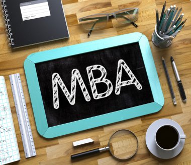 Mba El Yazısı Küçük Chalkboard üzerinde. 3d.