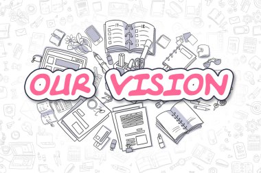 Vizyonumuz - Karikatür Magenta Word. İş Kavramı.