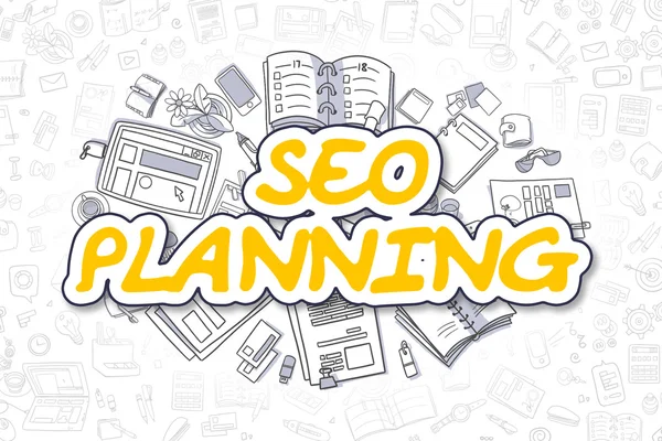 SEO planering-Cartoon Yellow Word. Affärsidé. — Stockfoto