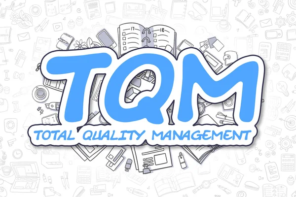 TQM-Doodle niebieski napis. Koncepcja biznesowa. — Zdjęcie stockowe