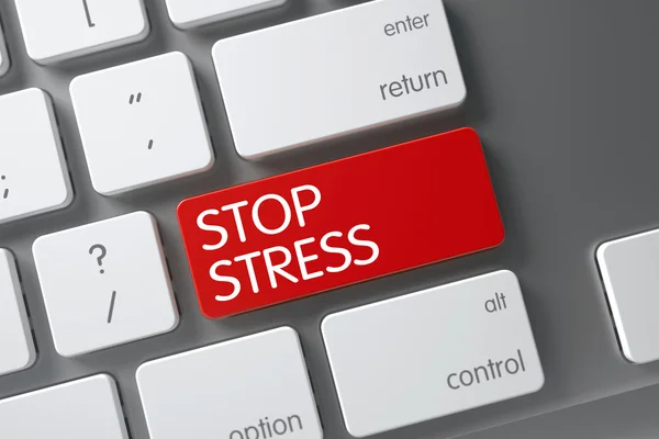 Червоний стоп стрес кнопки на клавіатурі. 3d. — стокове фото