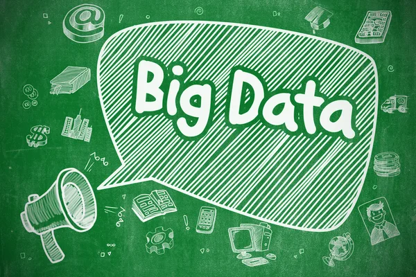 Big Data - ilustração dos desenhos animados no quadro verde . — Fotografia de Stock