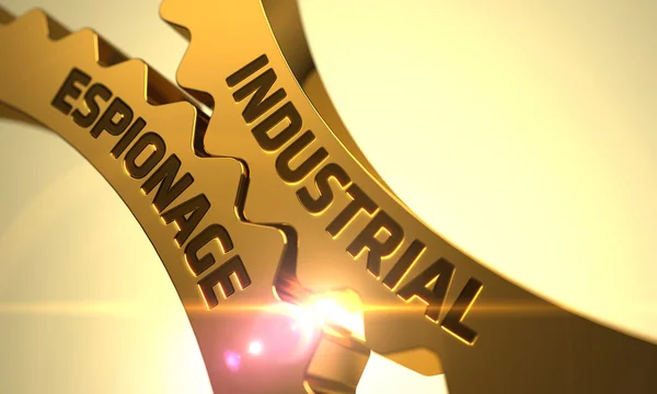Concepto de Espionaje Industrial. Cogwheels metálicos dorados. 3D . —  Fotos de Stock