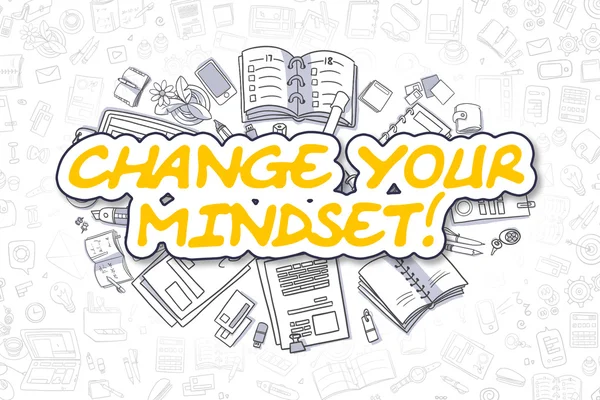 Change Your Mindset - Cartoon Yellow Word. Business Concept.