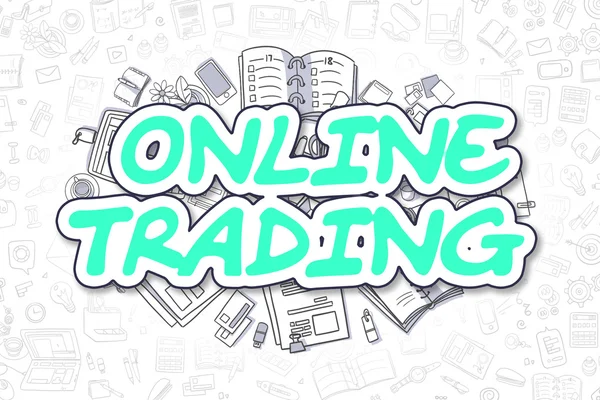 On-line obchodování-Doodle zelené slovo. Obchodní koncepce. — Stock fotografie