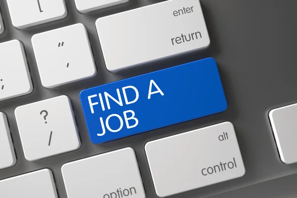 Teclado com chave azul - Encontre um emprego. 3D . — Fotografia de Stock
