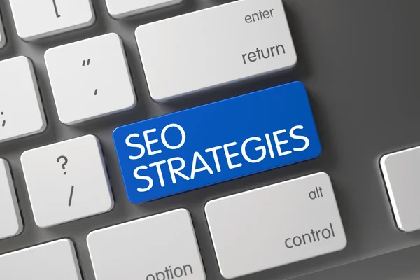 Seo Strategien Nahaufnahme der Tastatur. 3d. — Stockfoto