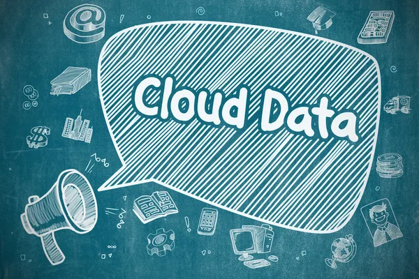 Cloud Data - Ilustración dibujada a mano en pizarra azul . — Foto de Stock