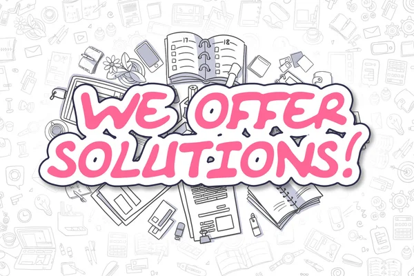 Kínálunk megoldások-Cartoon magenta szöveg. Üzleti koncepció. — Stock Fotó