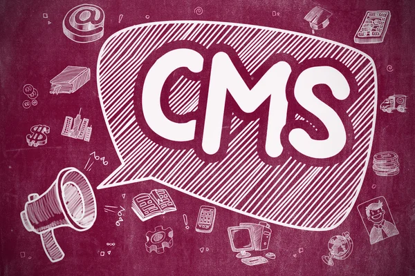 CMS-cartoon illustratie op rode schoolbord. — Stockfoto