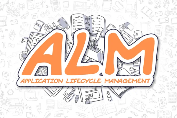 ALM - Texto naranja de dibujos animados. Concepto de negocio . —  Fotos de Stock