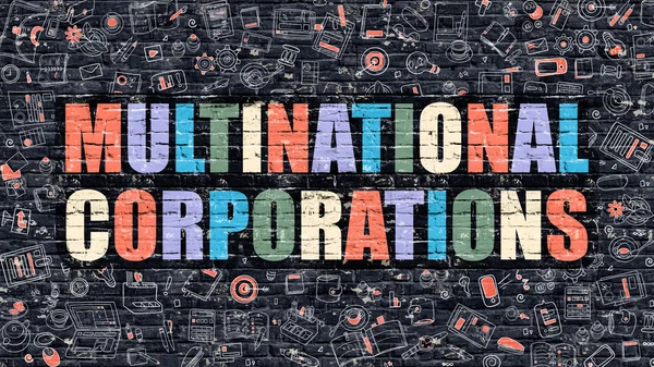 Multinational Corporations Concept. Multicolor on Dark Brickwall.