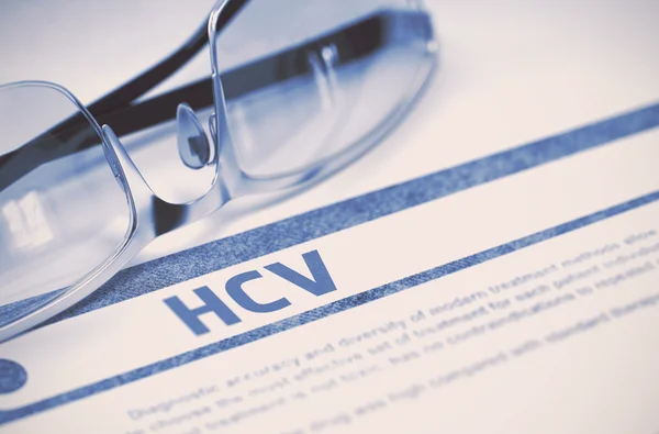 Koncepcja medycyny HCV na niebieskim tle. Ilustracja 3D. — Zdjęcie stockowe