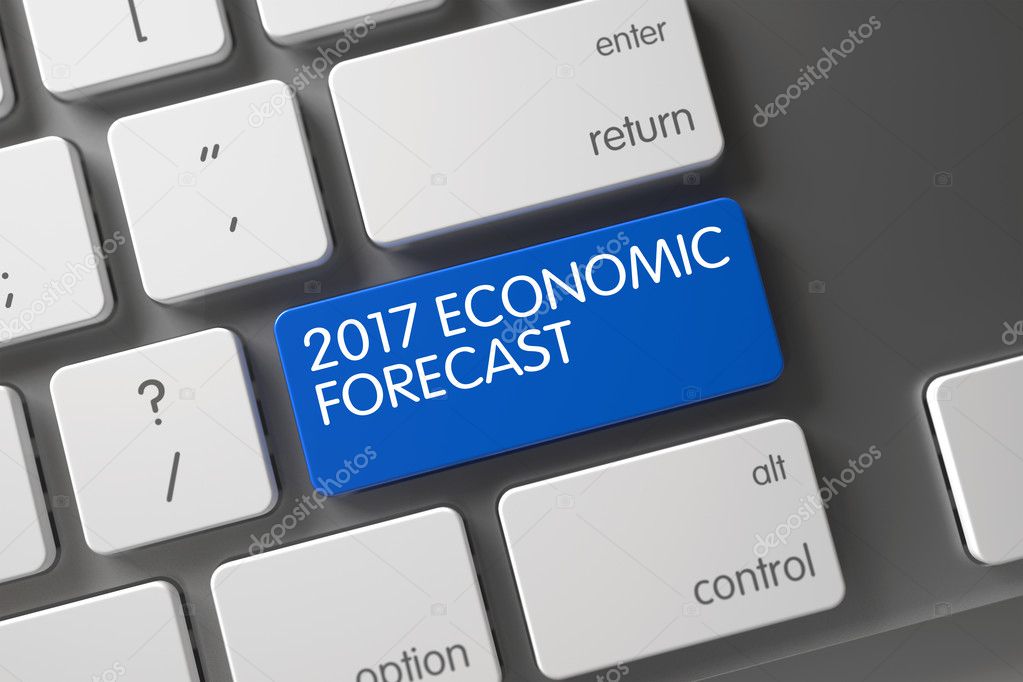 Keyboard with Blue Key - 2017 Economic Forecast. 3D.