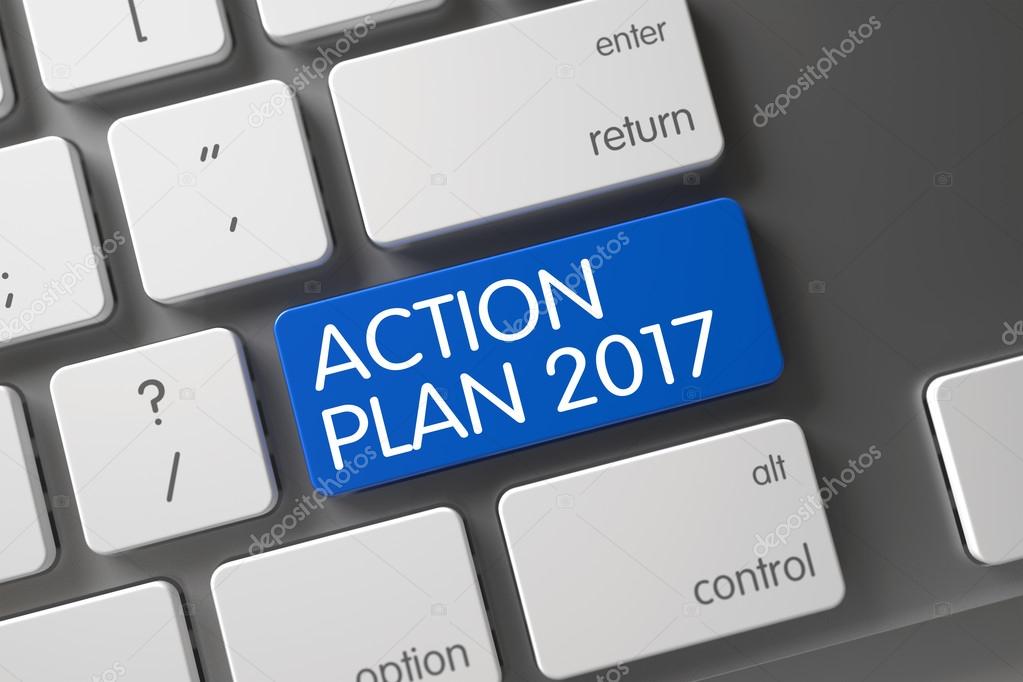 Action Plan 2017 CloseUp of Keyboard. 3D.