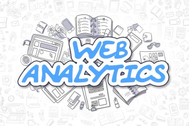 Web Analytics - Karikatür Mavi Yazıt. İş Kavramı.
