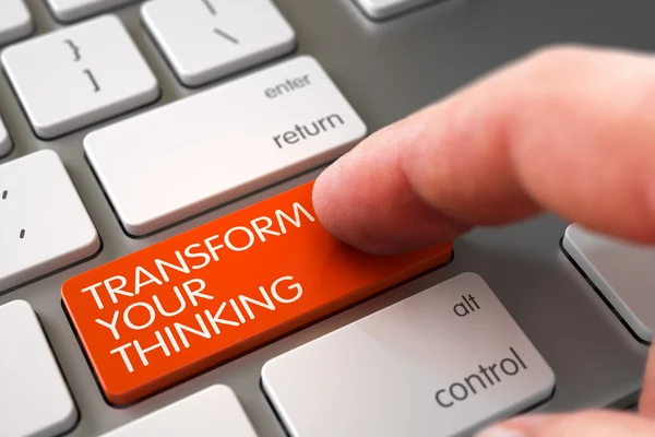 Hand Finger Press Transform Your Thinking Button. 3D. — Stock Photo, Image