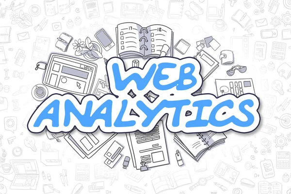 Web Analytics Cartoon Blue Inscription (en inglés). Concepto de negocio . —  Fotos de Stock