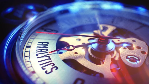 Analytics - Phrase on Vintage Pocket Watch. 3D Render. — Stock Photo, Image