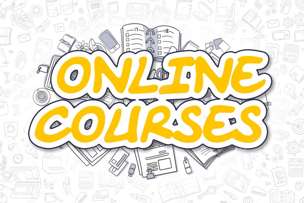 Online Courses - Doodle Yellow Text. Business Concept.