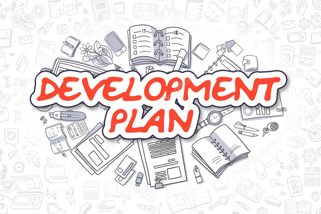 Development Plan - Doodle Red Inscription. Business Concept.
