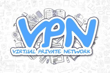 Vpn - Doodle Mavi Yazıt. İş Kavramı.