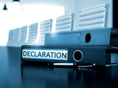 Declaration on File Folder. Blurred Image. 3D. clipart