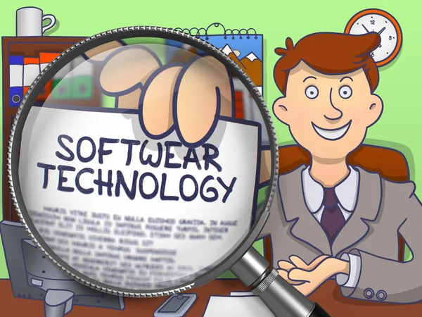 Softwear Technology through Magnifier. Doodle Concept. — Stock Photo, Image