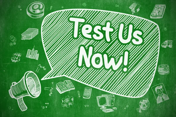 Test ons nu-doodle illustratie op groene schoolbord. — Stockfoto