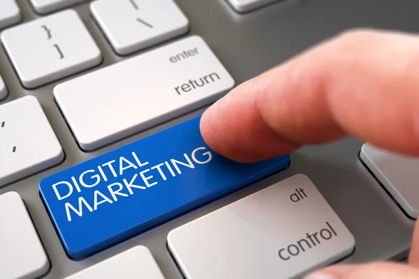 Hand berühren digitalen Marketing-Schlüssel. 3d. — Stockfoto
