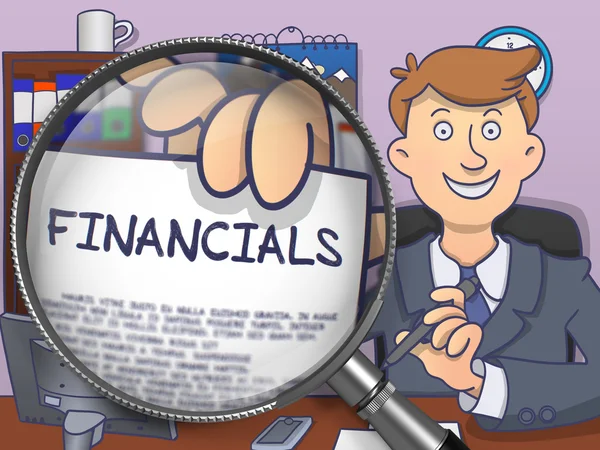 Financials via vergrootglas. Doodle stijl. — Stockfoto