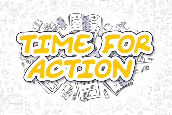 Time For Action - Cartoon Yellow Word. Business Concept.