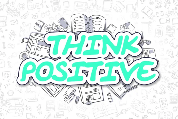 Denk positief-cartoon groene tekst. Business concept. — Stockfoto