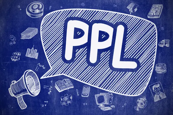 PPL - Ilustração desenhada à mão no papelão azul . — Fotografia de Stock