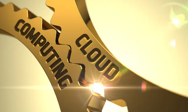 Cloud Computing on the Golden Cogwheels (em inglês). 3D . — Fotografia de Stock