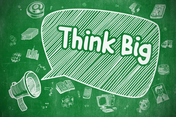 Think Big - Cartoon Illustration on Green Chalkboard.