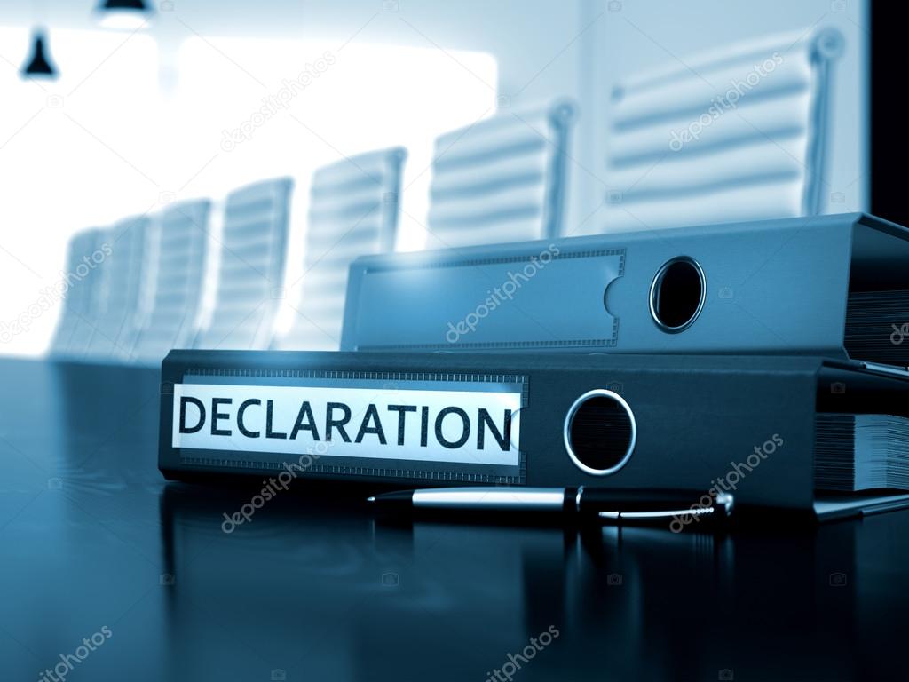 Declaration on File Folder. Blurred Image. 3D.