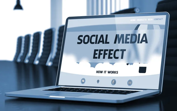 Social Media Effect on Laptop in Meeting Room. 3D. — Stock Photo, Image