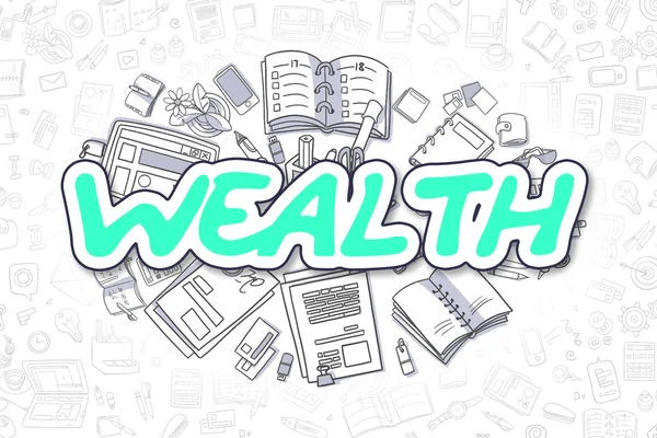 Wealth - Cartoon Green Text (en inglés). Concepto de negocio . —  Fotos de Stock