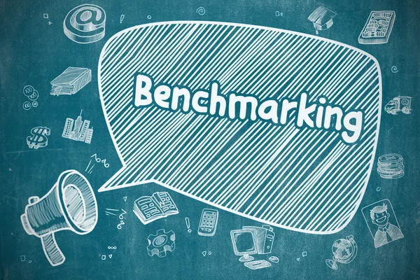 Benchmarking-rysunek ręcznie rysowane na niebieskim Chalkboard. — Zdjęcie stockowe