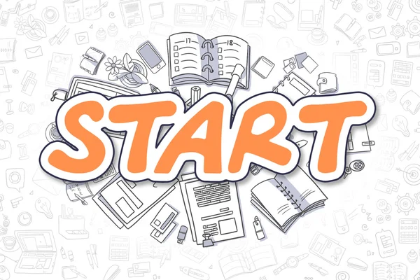 Start - Cartoon Orange Word. Business Concept.