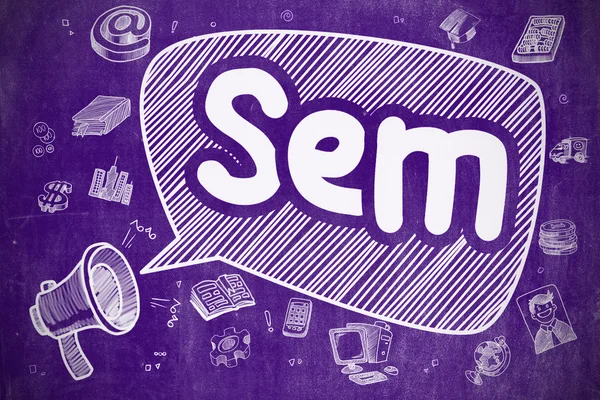 Sem - Hand Drawn Illustration on Purple Chalkboard. — Stock Photo, Image